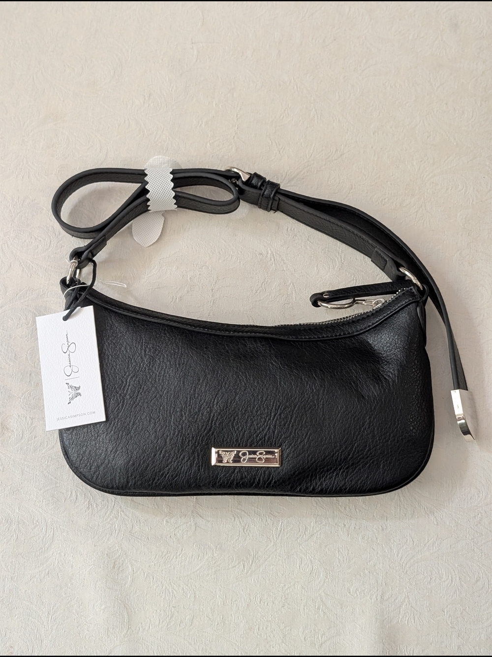 Jessica Simpson Black Studded Shoulder Bag Zip Top Inner Pockets